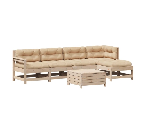 Juego de muebles de jardín 6 pzas y cojines madera maciza pino
