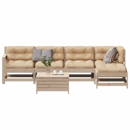 Juego de muebles de jardín 6 pzas y cojines madera maciza pino