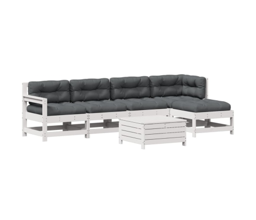 Set muebles jardín 6 pzas con cojines madera maciza pino blanco