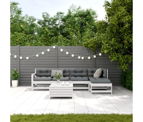 Set muebles jardín 6 pzas con cojines madera maciza pino blanco
