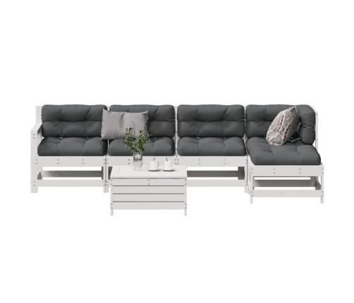 Set muebles jardín 6 pzas con cojines madera maciza pino blanco