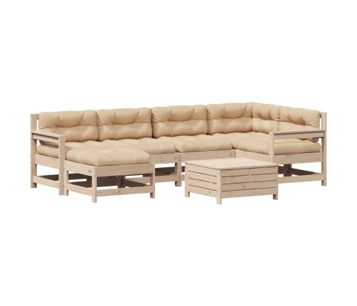 Juego de muebles de jardín 7 pzas y cojines madera maciza pino