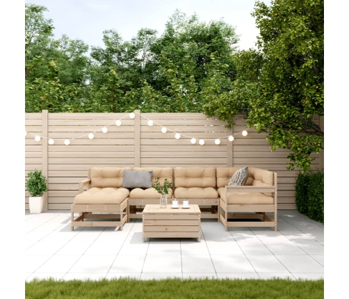 Juego de muebles de jardín 7 pzas y cojines madera maciza pino