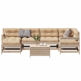 Juego de muebles de jardín 7 pzas y cojines madera maciza pino
