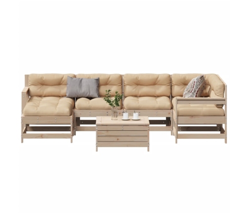 Juego de muebles de jardín 7 pzas y cojines madera maciza pino