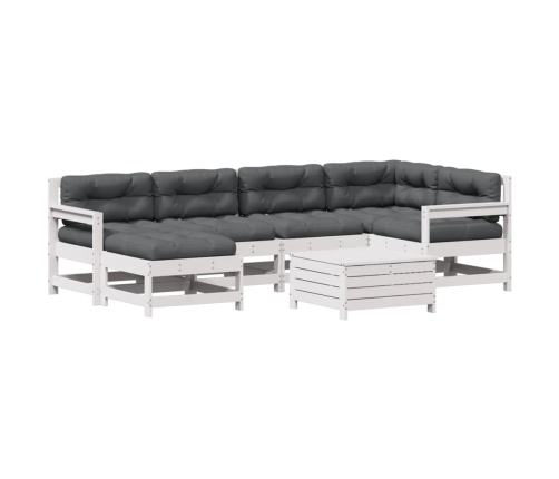 Set muebles jardín 7 pzas con cojines madera maciza pino blanco