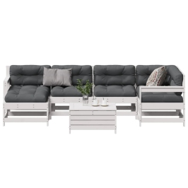 Set muebles jardín 7 pzas con cojines madera maciza pino blanco