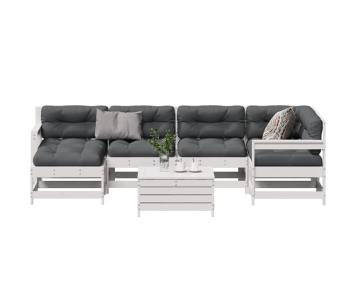 Set muebles jardín 7 pzas con cojines madera maciza pino blanco