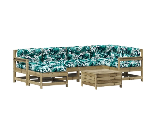 Juego de muebles jardín 7 pzas y cojines madera pino impregnada