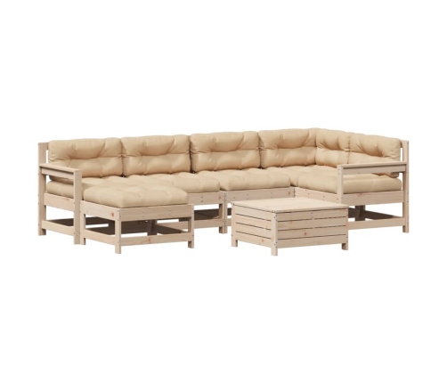 Juego de muebles de jardín 7 pzas y cojines madera maciza pino