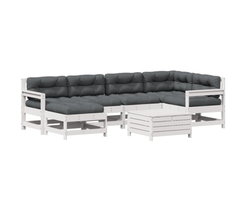 Set muebles jardín 7 pzas con cojines madera maciza pino blanco