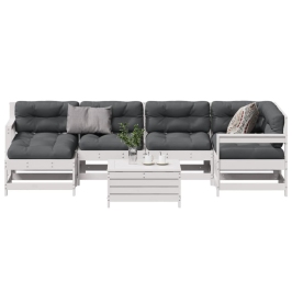 Set muebles jardín 7 pzas con cojines madera maciza pino blanco