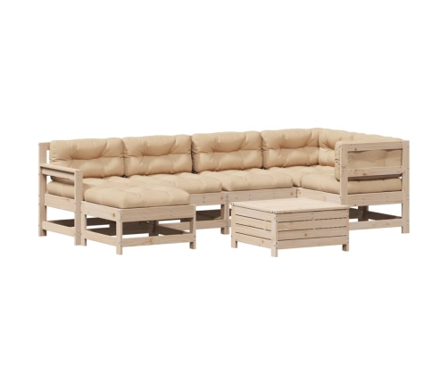 Juego de muebles de jardín 7 pzas y cojines madera maciza pino