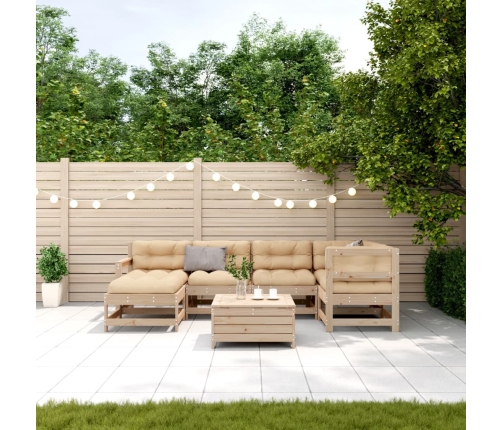 Juego de muebles de jardín 7 pzas y cojines madera maciza pino