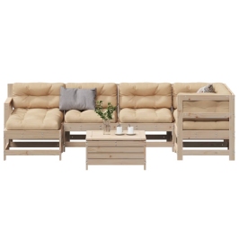 Juego de muebles de jardín 7 pzas y cojines madera maciza pino