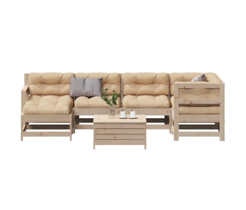 Juego de muebles de jardín 7 pzas y cojines madera maciza pino