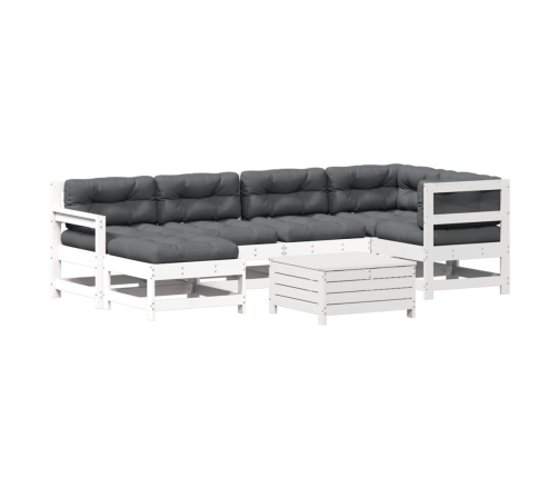 Set muebles jardín 7 pzas con cojines madera maciza pino blanco