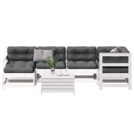Set muebles jardín 7 pzas con cojines madera maciza pino blanco