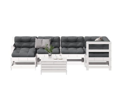 Set muebles jardín 7 pzas con cojines madera maciza pino blanco