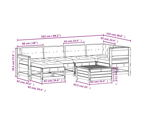 Juego de muebles jardín 7 pzas y cojines madera abeto Douglas