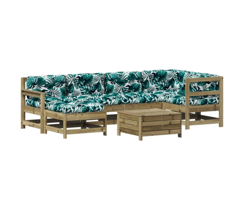 Juego de muebles jardín 7 pzas y cojines madera pino impregnada