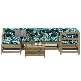 Juego de muebles jardín 7 pzas y cojines madera pino impregnada