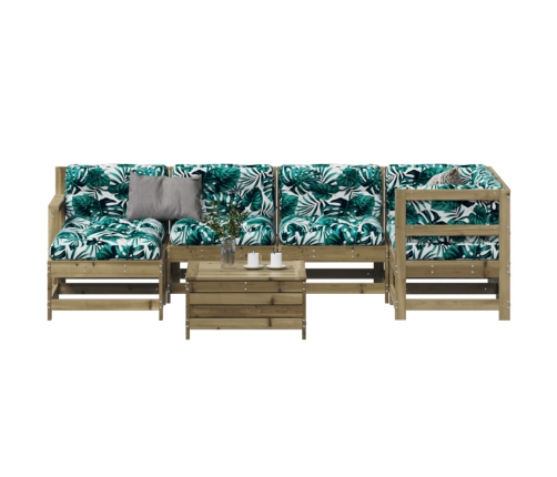 Juego de muebles jardín 7 pzas y cojines madera pino impregnada