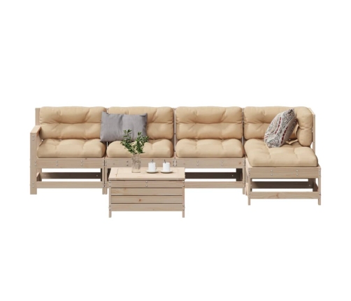 Juego de muebles de jardín 6 pzas y cojines madera maciza pino
