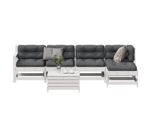 Set muebles jardín 6 pzas con cojines madera maciza pino blanco