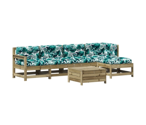 Juego de muebles jardín 6 pzas y cojines madera pino impregnada
