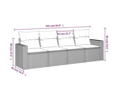 Set de sofás de jardín 4 pzas y cojines ratán sintético gris