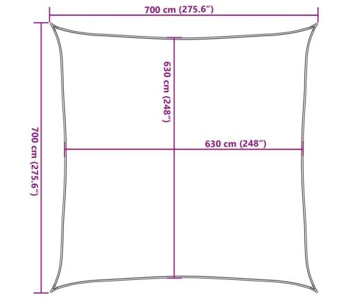 Toldo de vela cuadrado HDPE arena 160 g/m² 7x7 m