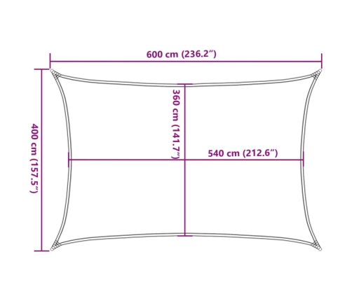 Toldo de vela rectangular HDPE arena 160 g/m² 4x6 m