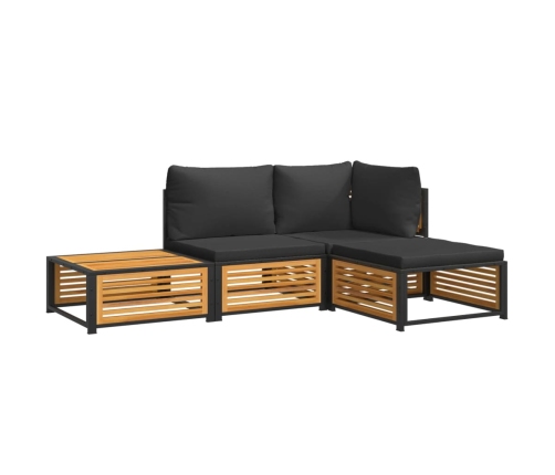 Set sofás de jardín con cojines 4 pzas madera maciza de acacia