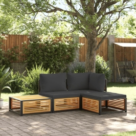 Set sofás de jardín con cojines 4 pzas madera maciza de acacia