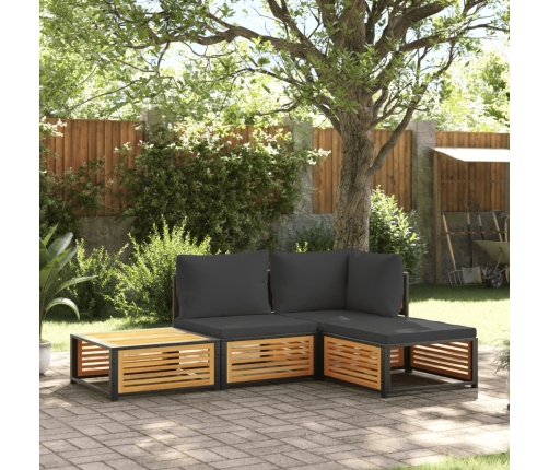 Set sofás de jardín con cojines 4 pzas madera maciza de acacia