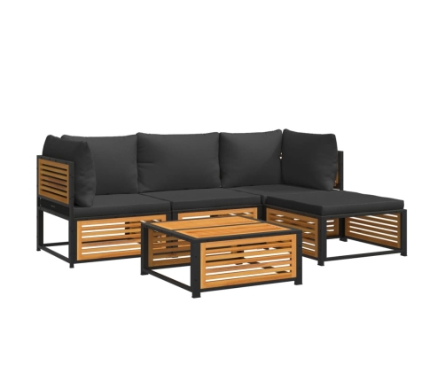 Set de sofás de jardín con cojines 5 pzas madera maciza acacia