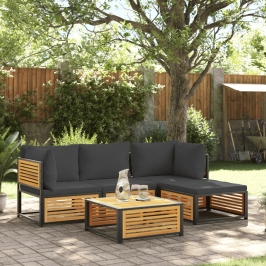 Set de sofás de jardín con cojines 5 pzas madera maciza acacia