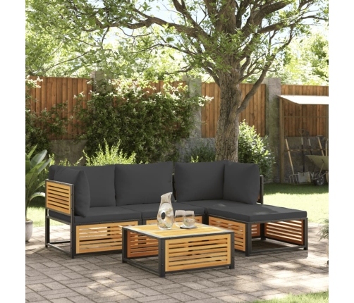 Set de sofás de jardín con cojines 5 pzas madera maciza acacia