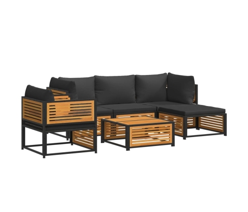 Set de sofás de jardín con cojines 6 pzas madera maciza acacia