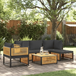Set de sofás de jardín con cojines 6 pzas madera maciza acacia