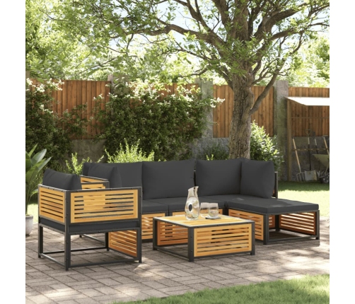 Set de sofás de jardín con cojines 6 pzas madera maciza acacia