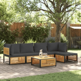 Set de sofás de jardín con cojines 6 pzas madera maciza acacia