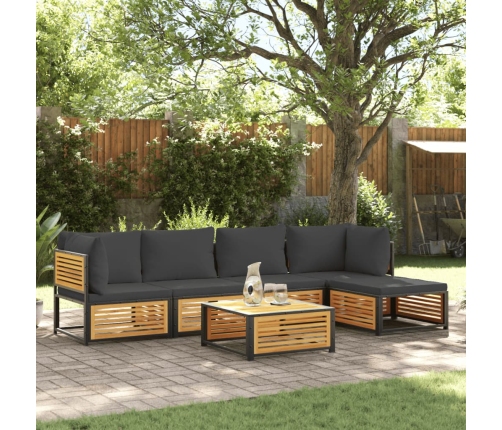 Set de sofás de jardín con cojines 6 pzas madera maciza acacia
