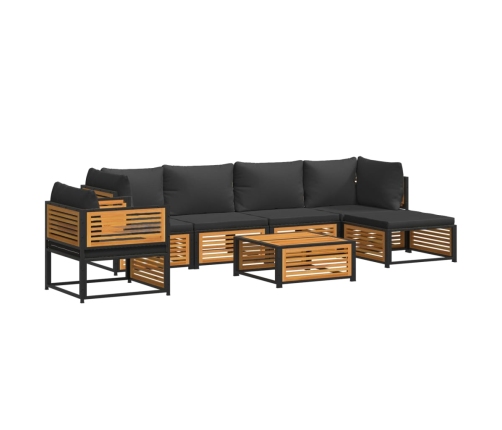 Set de sofás de jardín con cojines 7 pzas madera maciza acacia