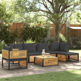 Set de sofás de jardín con cojines 7 pzas madera maciza acacia