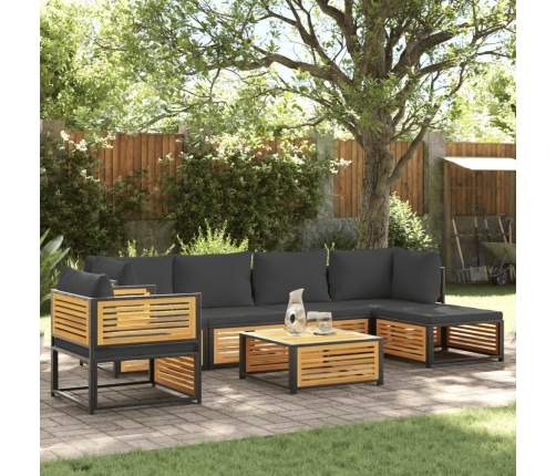 Set de sofás de jardín con cojines 7 pzas madera maciza acacia
