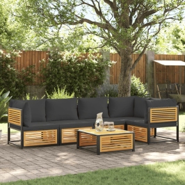 Set de sofás de jardín con cojines 6 pzas madera maciza acacia