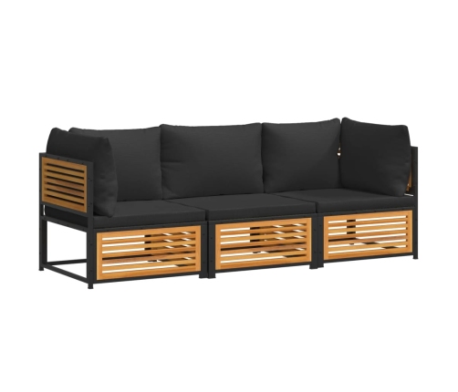 Set de sofás de jardín con cojines 3 pzas madera maciza acacia