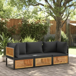 Set de sofás de jardín con cojines 3 pzas madera maciza acacia